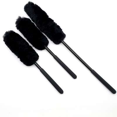 Master D71032 100% Wool 3pcs Detailing Brush Set Car Wheel Hub Brush Auto Washing Tools Car Tire Cleaning Brush